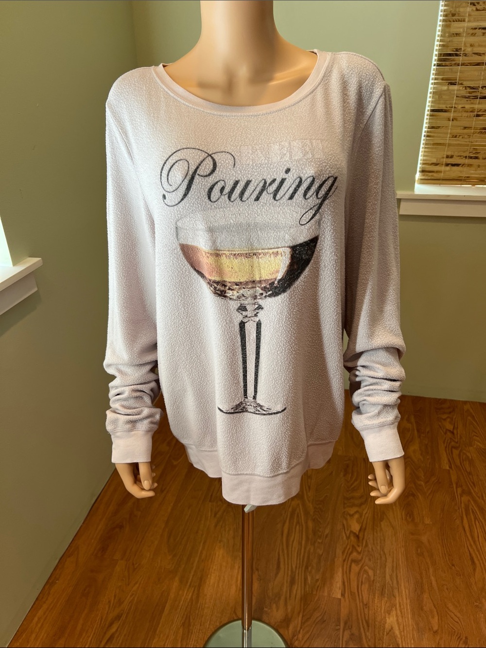 Wildfox Pouring Graphic Long-Sleeve Top With Wine Glass graphic Size L